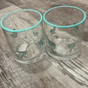 Tiffany Blue Bow Old Fashion Whiskey Drinking Glasses set of 2